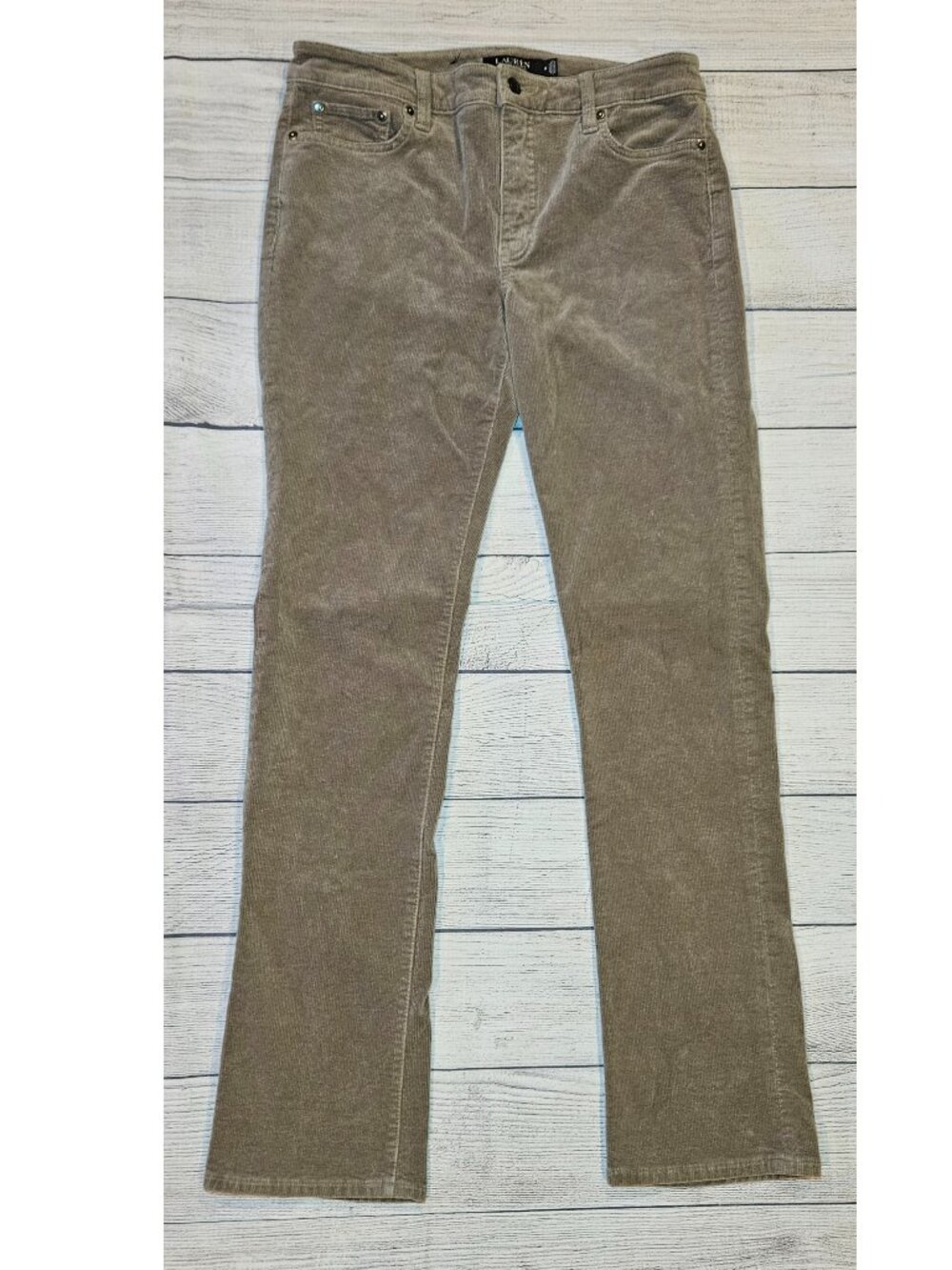 Lauren‎ Ralph Lauren Green Corduroy Mid Rise Classic Fit Straight Leg Pants Sz 6